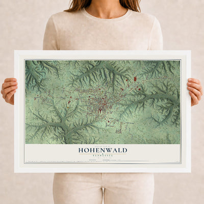 Map of Hohenwald, Tennessee, 12 x 18 inch print in a white wood frame