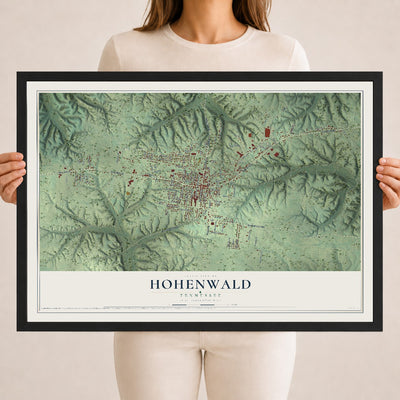 Map of Hohenwald, Tennessee, 18 x 24 inch print in a black wood frame