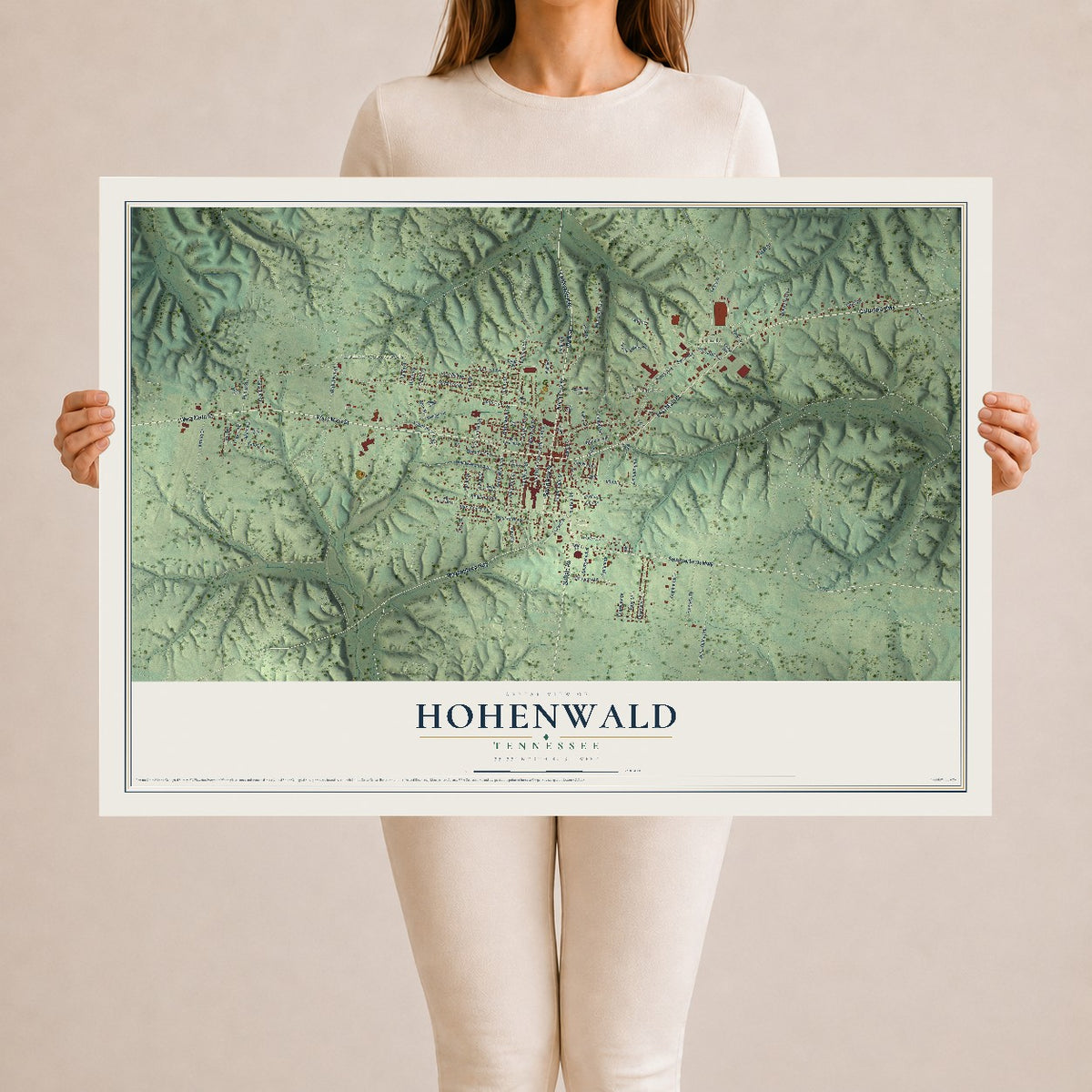 Map of Hohenwald, Tennessee, 24 x 36 inch unframed archival matte print
