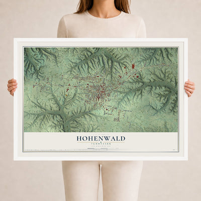 Map of Hohenwald, Tennessee, 24 x 36 inch print in a white wood frame