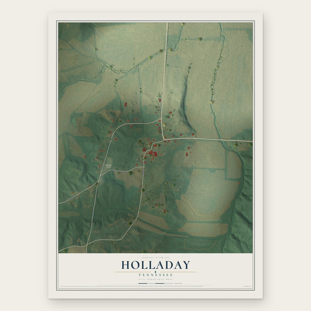 Holladay, Tennessee map print, the full design