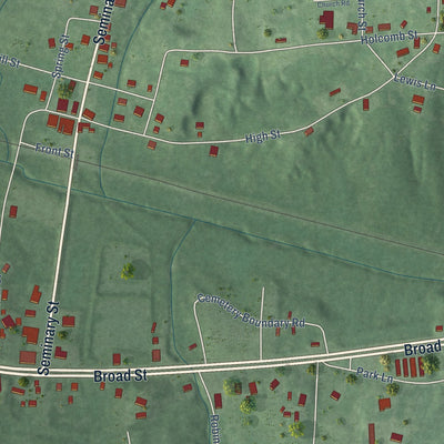 Close-up of the map of Hollow Rock, Tennessee print showing street and building detail
