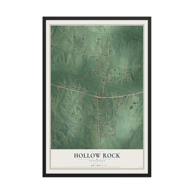 Map of Hollow Rock, Tennessee, 12 x 18 inch print in a black wood frame