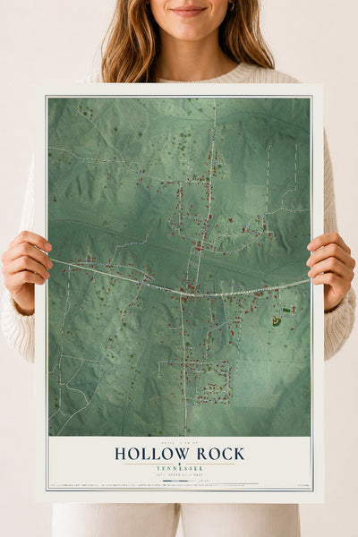 Map of Hollow Rock, Tennessee, 18 x 24 inch unframed archival matte print