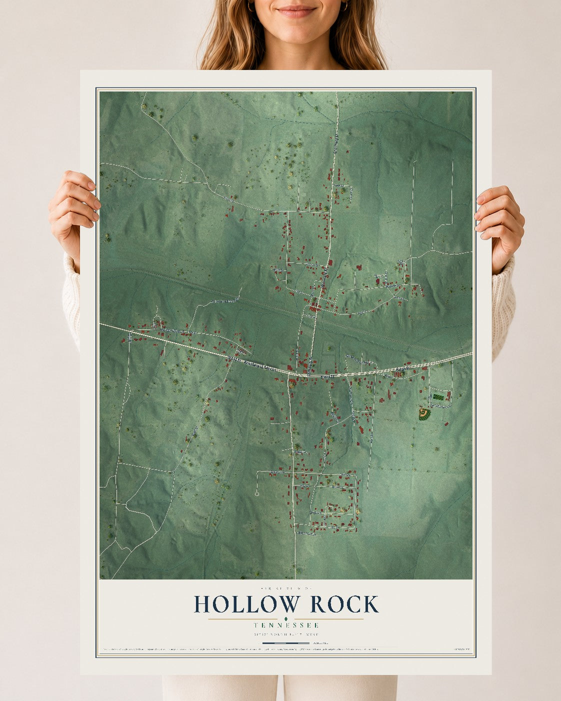 Map of Hollow Rock, Tennessee, 24 x 36 inch unframed archival matte print