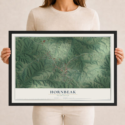 Map of Hornbeak, Tennessee, 12 x 18 inch print in a black wood frame