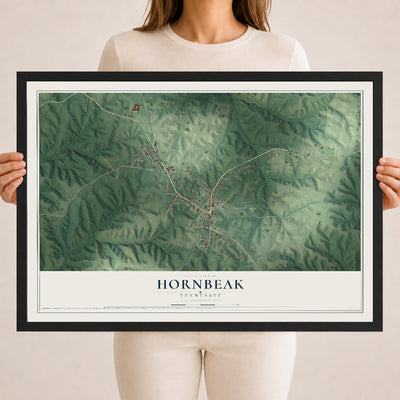 Map of Hornbeak, Tennessee, 18 x 24 inch print in a black wood frame