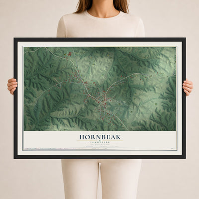 Map of Hornbeak, Tennessee, 24 x 36 inch print in a black wood frame