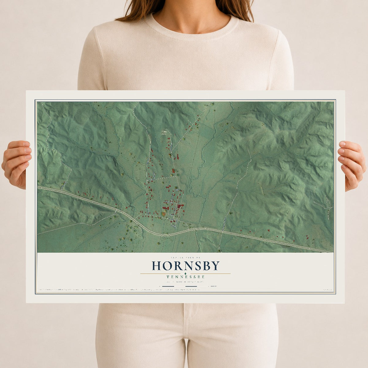 Map of Hornsby, Tennessee, 12 x 18 inch unframed archival matte print
