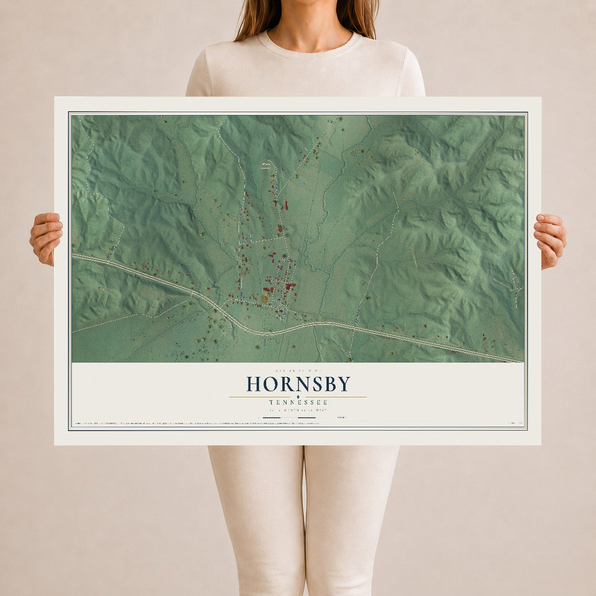 Map of Hornsby, Tennessee, 24 x 36 inch unframed archival matte print