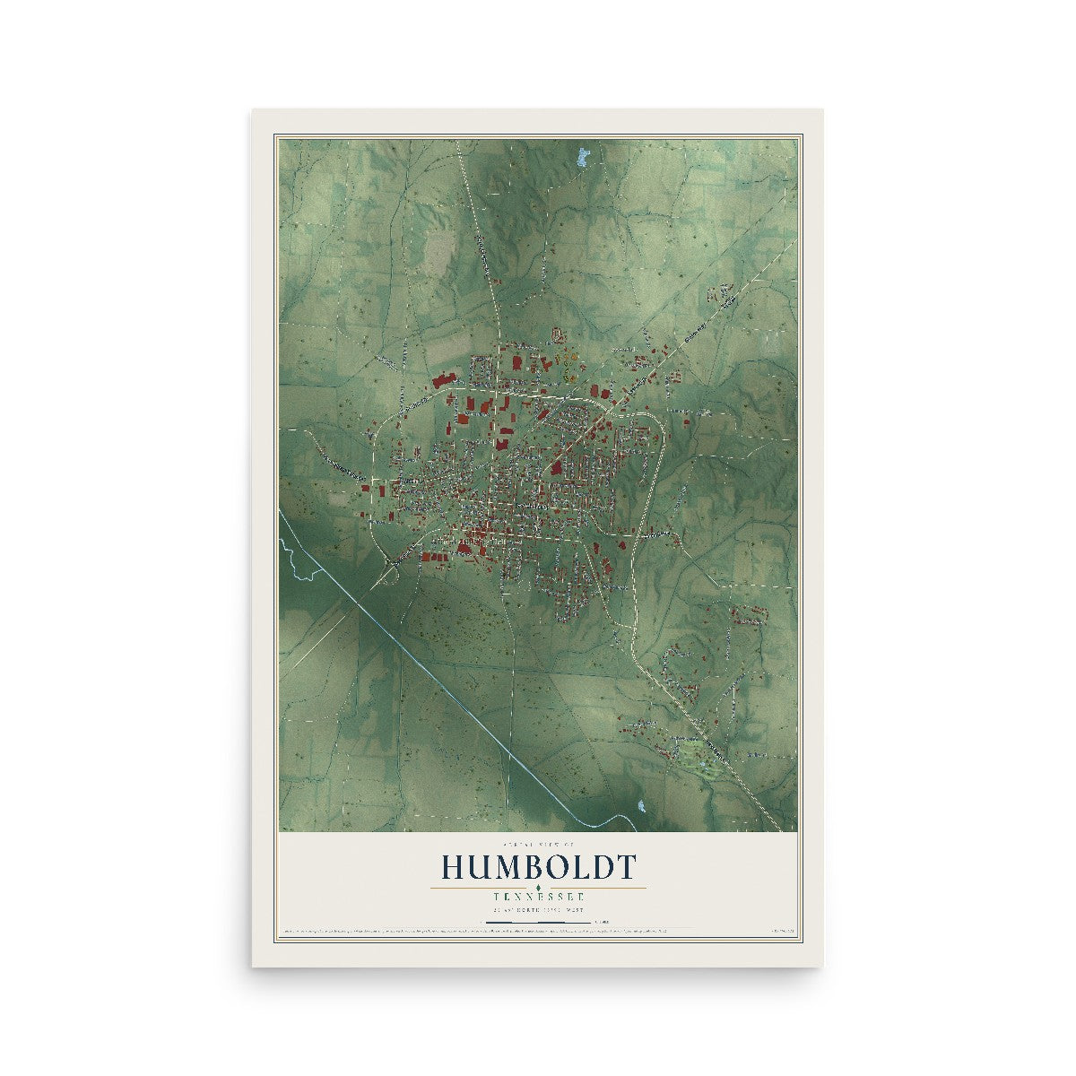 Map of Humboldt, Tennessee, 12 x 18 inch unframed archival matte print