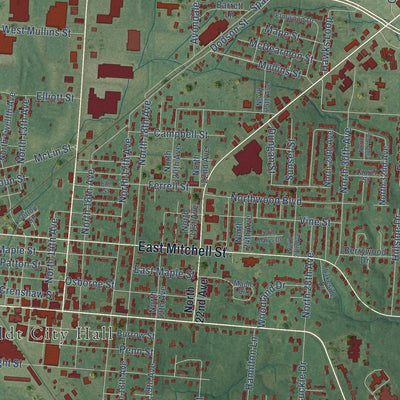 Close-up of the map of Humboldt, Tennessee print showing street and building detail
