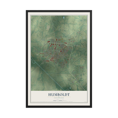 Map of Humboldt, Tennessee, 12 x 18 inch print in a black wood frame