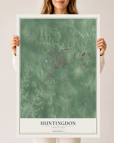Map of Huntingdon, Tennessee, 24 x 36 inch unframed archival matte print