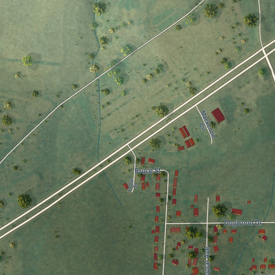 Second close-up of the map of Huntland, Tennessee print showing more streets and buildings