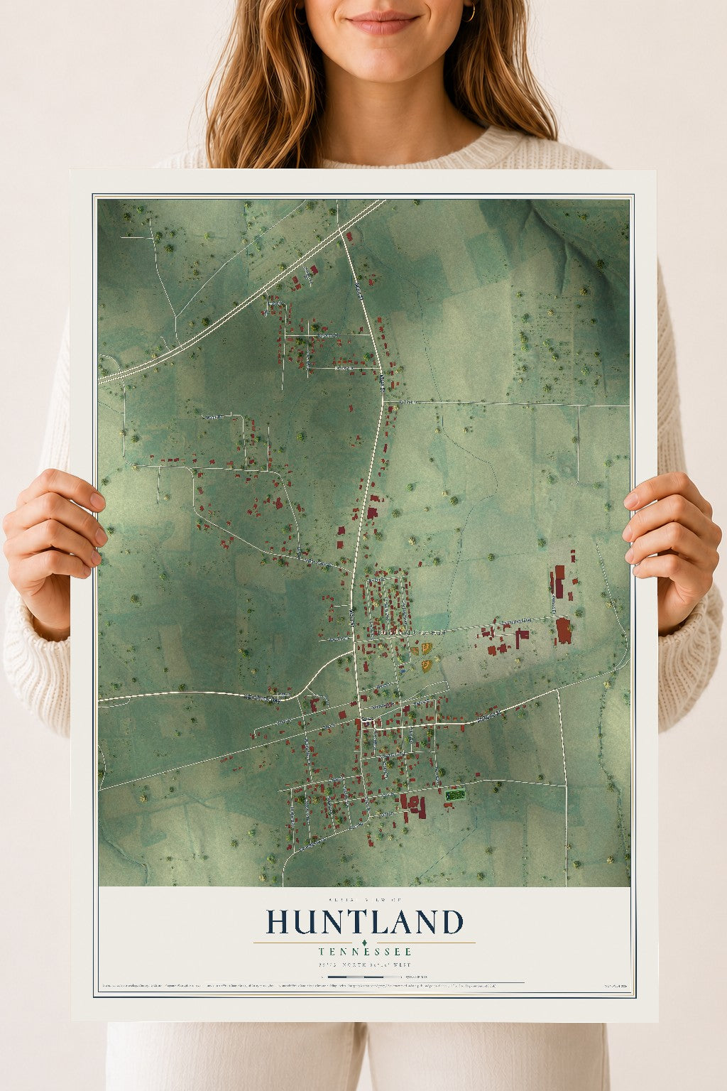 Map of Huntland, Tennessee, 18 x 24 inch unframed archival matte print