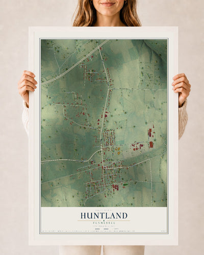 Map of Huntland, Tennessee, 24 x 36 inch print in a white wood frame