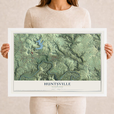 Map of Huntsville, Tennessee, 12 x 18 inch print in a white wood frame