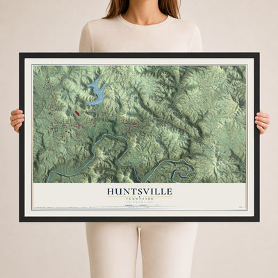 Map of Huntsville, Tennessee, 24 x 36 inch print in a black wood frame