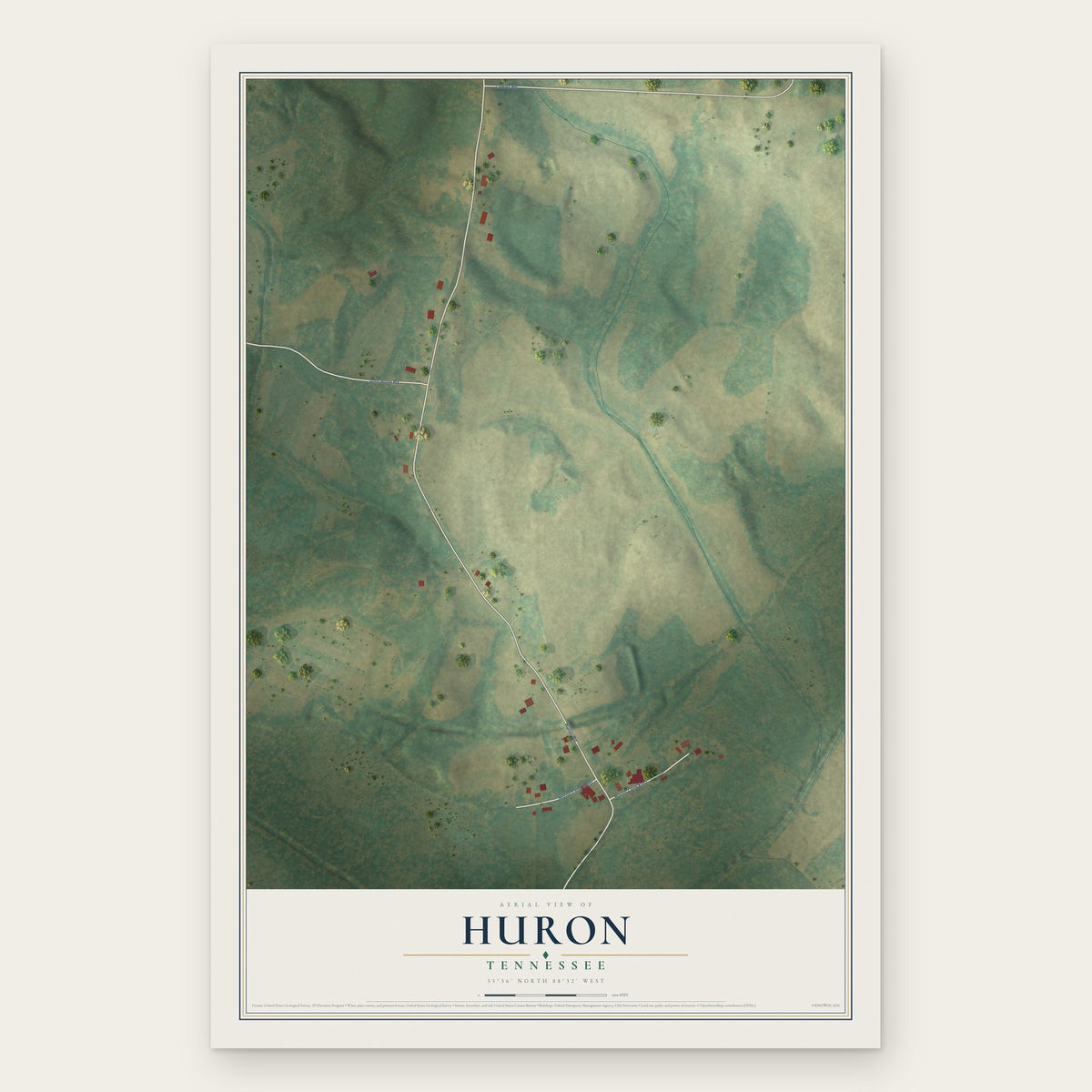 Huron, Tennessee map print, the full design
