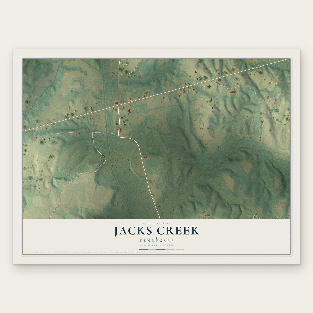 Jacks Creek, Tennessee map print, the full design