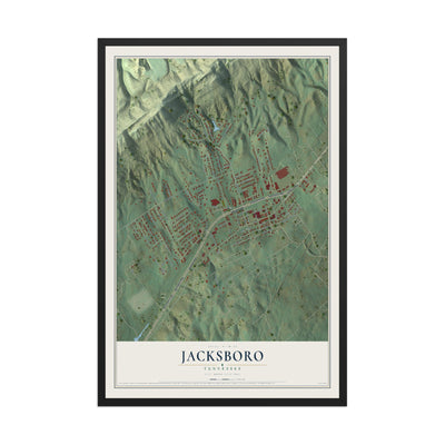 Map of Jacksboro, Tennessee, 12 x 18 inch print in a black wood frame