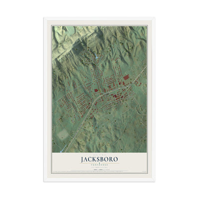 Map of Jacksboro, Tennessee, 12 x 18 inch print in a white wood frame