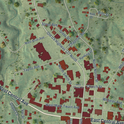 Second close-up of the map of Jamestown, Tennessee print showing more streets and buildings