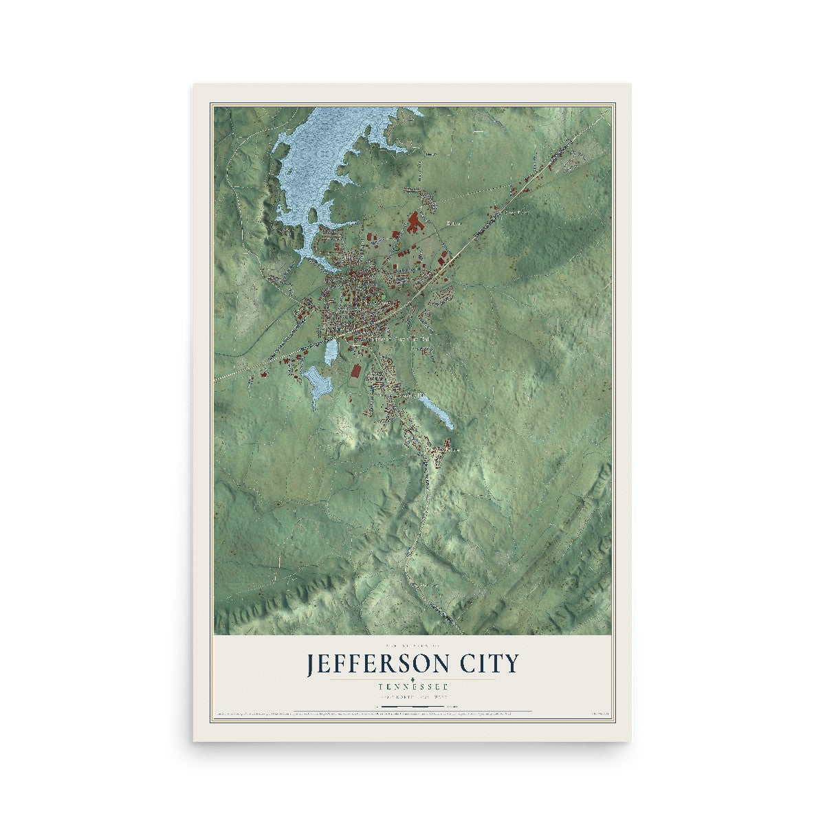Map of Jefferson City, Tennessee, 12 x 18 inch unframed archival matte print