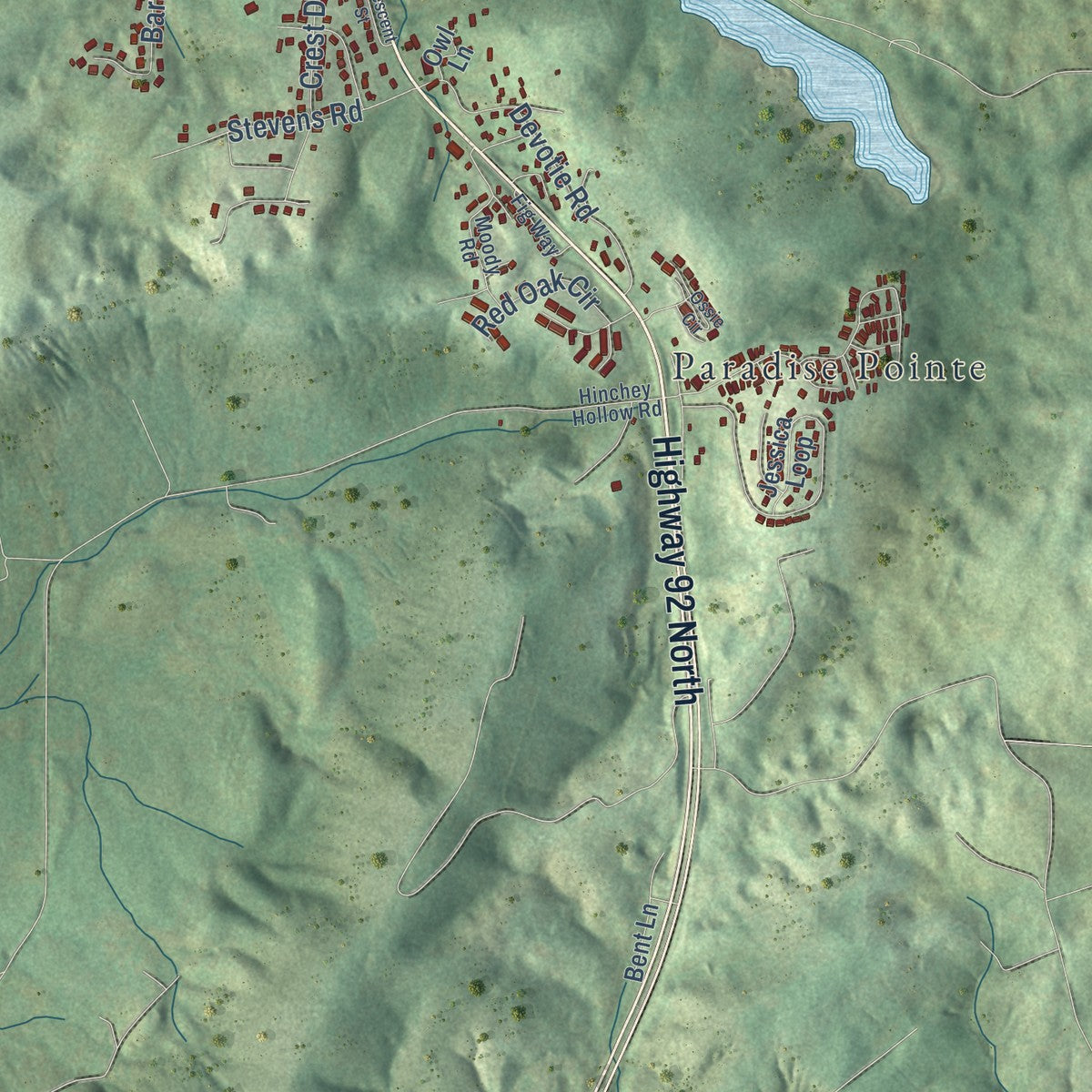 Second close-up of the map of Jefferson City, Tennessee print showing more streets and buildings