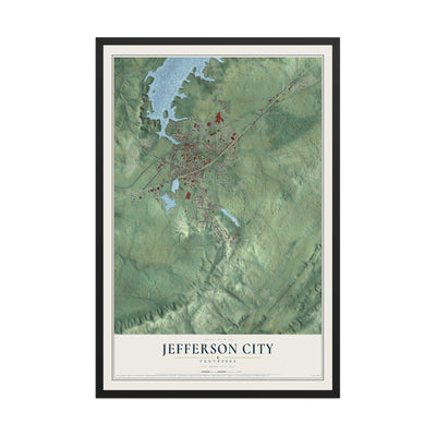 Map of Jefferson City, Tennessee, 12 x 18 inch print in a black wood frame