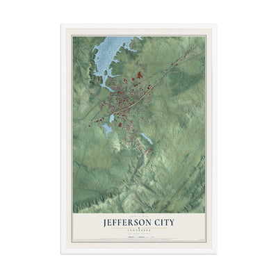 Map of Jefferson City, Tennessee, 12 x 18 inch print in a white wood frame