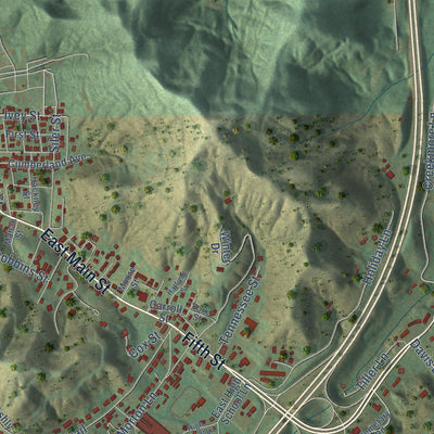 Second close-up of the map of Jellico, Tennessee print showing more streets and buildings