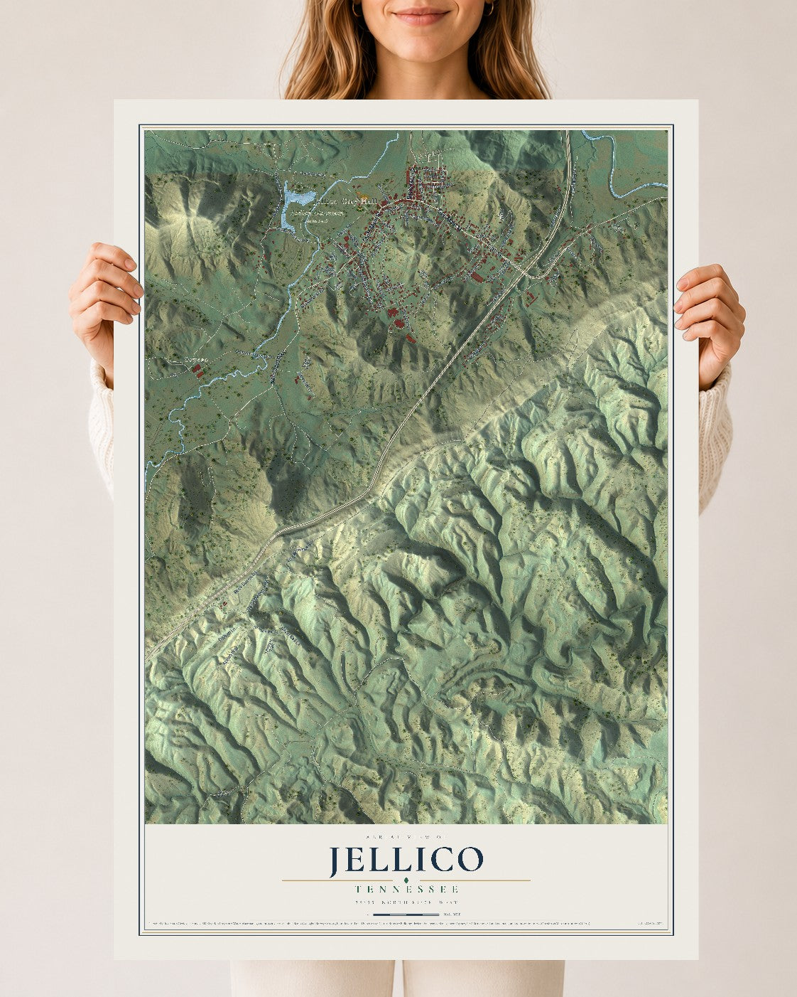 Map of Jellico, Tennessee, 24 x 36 inch unframed archival matte print