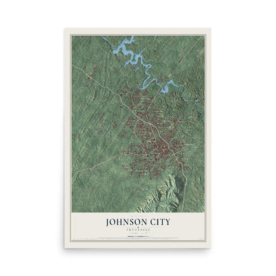 Map of Johnson City, Tennessee, 12 x 18 inch unframed archival matte print