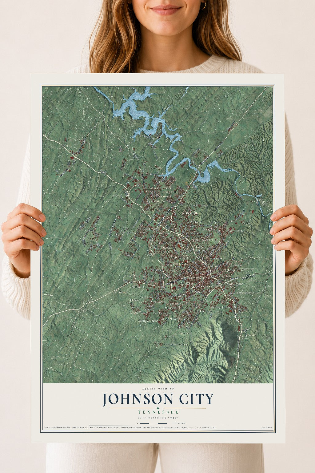 Map of Johnson City, Tennessee, 18 x 24 inch unframed archival matte print