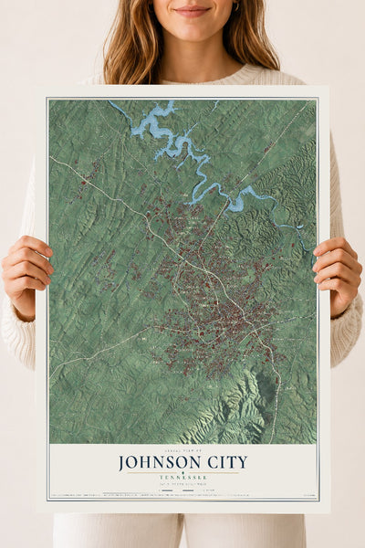 Map of Johnson City, Tennessee, 18 x 24 inch unframed archival matte print