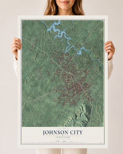 Map of Johnson City, Tennessee, 24 x 36 inch unframed archival matte print