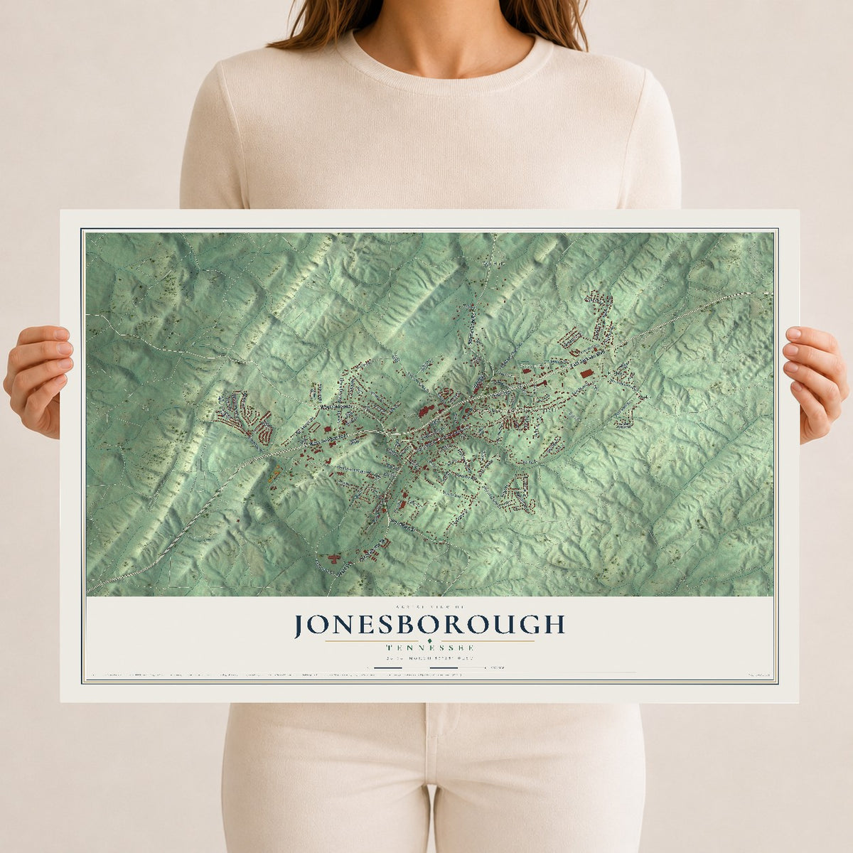 Map of Jonesborough, Tennessee, 12 x 18 inch unframed archival matte print
