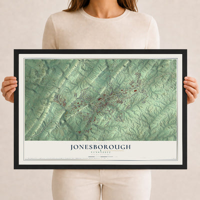 Map of Jonesborough, Tennessee, 12 x 18 inch print in a black wood frame