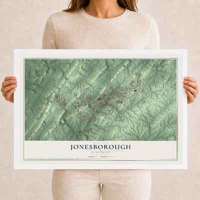 Map of Jonesborough, Tennessee, 12 x 18 inch print in a white wood frame