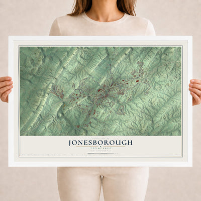 Map of Jonesborough, Tennessee, 18 x 24 inch print in a white wood frame