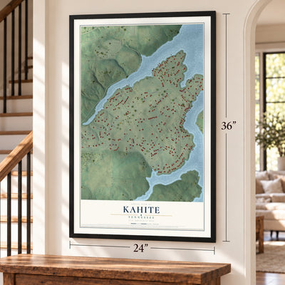 Kahite, Tennessee map, 24 x 36 inch print in a black frame by a staircase