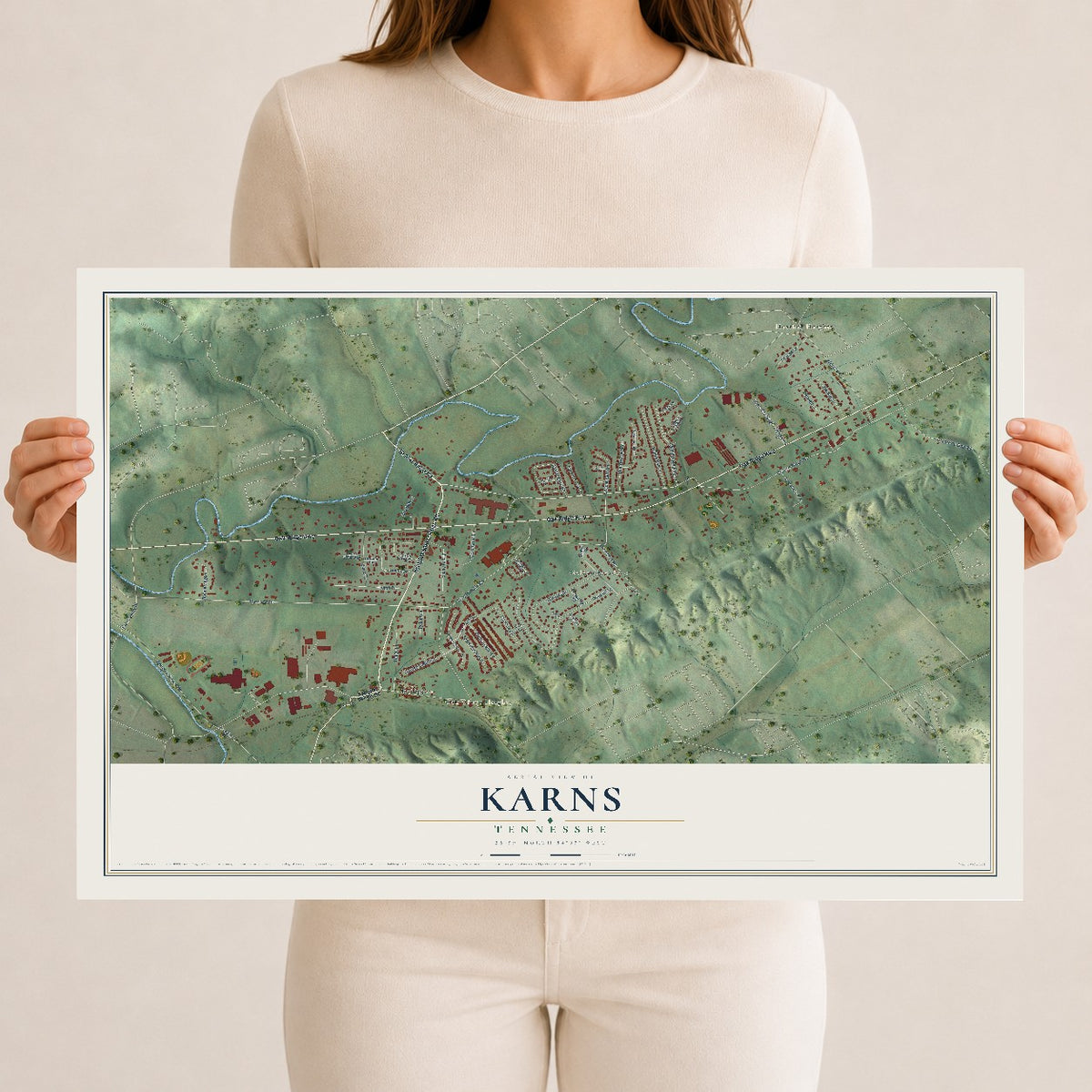 Map of Karns, Tennessee, 12 x 18 inch unframed archival matte print