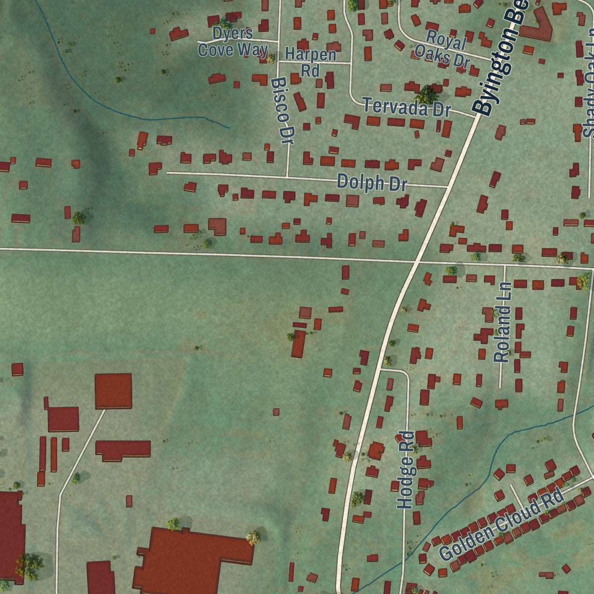 Second close-up of the map of Karns, Tennessee print showing more streets and buildings