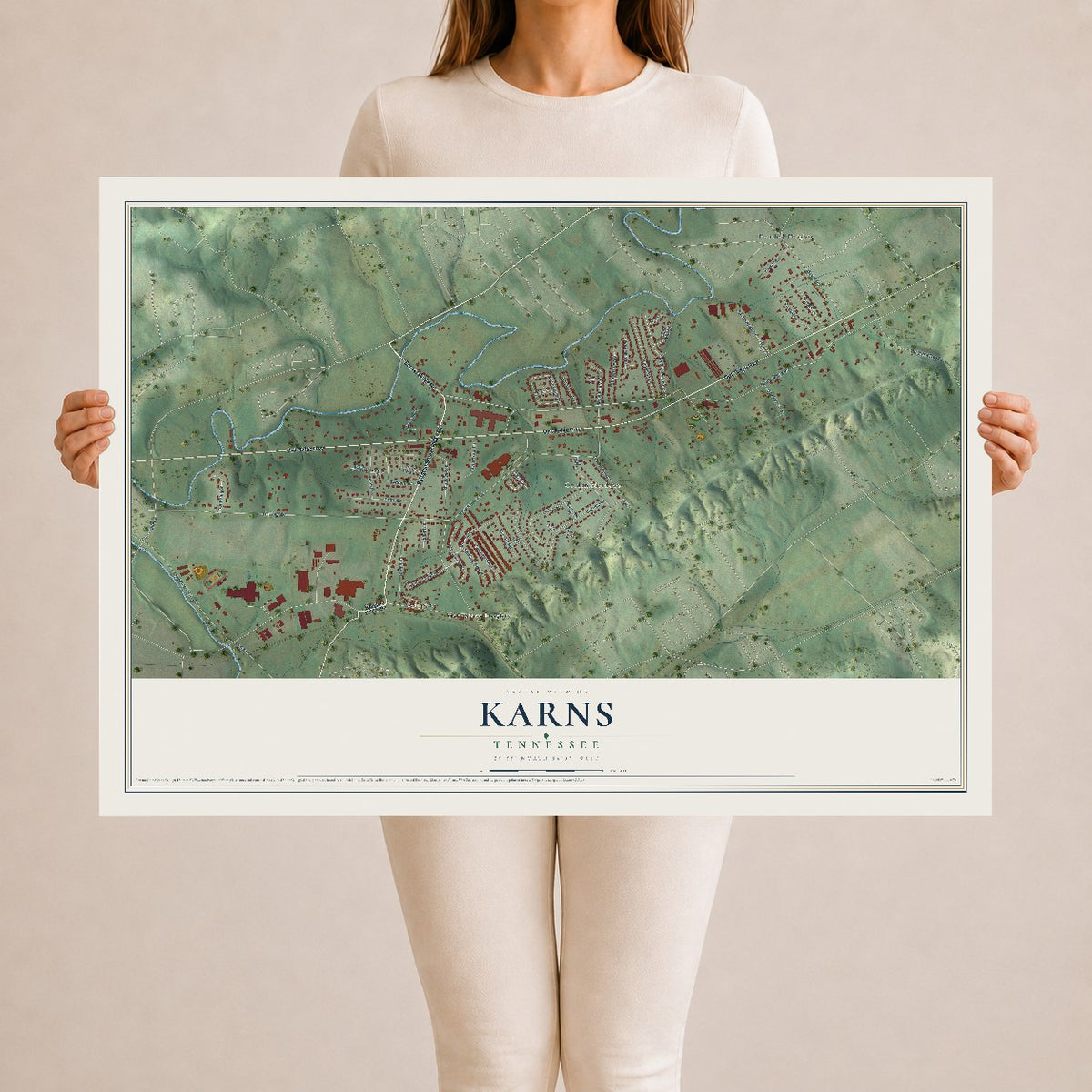 Map of Karns, Tennessee, 24 x 36 inch unframed archival matte print