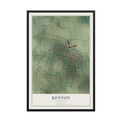 Map of Kenton, Tennessee, 12 x 18 inch print in a black wood frame