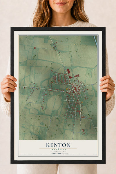Map of Kenton, Tennessee, 18 x 24 inch print in a black wood frame