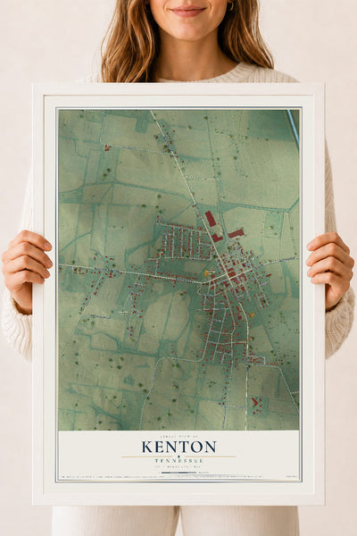 Map of Kenton, Tennessee, 18 x 24 inch print in a white wood frame