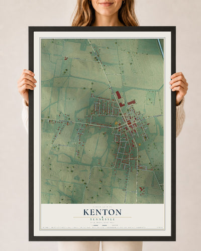 Map of Kenton, Tennessee, 24 x 36 inch print in a black wood frame